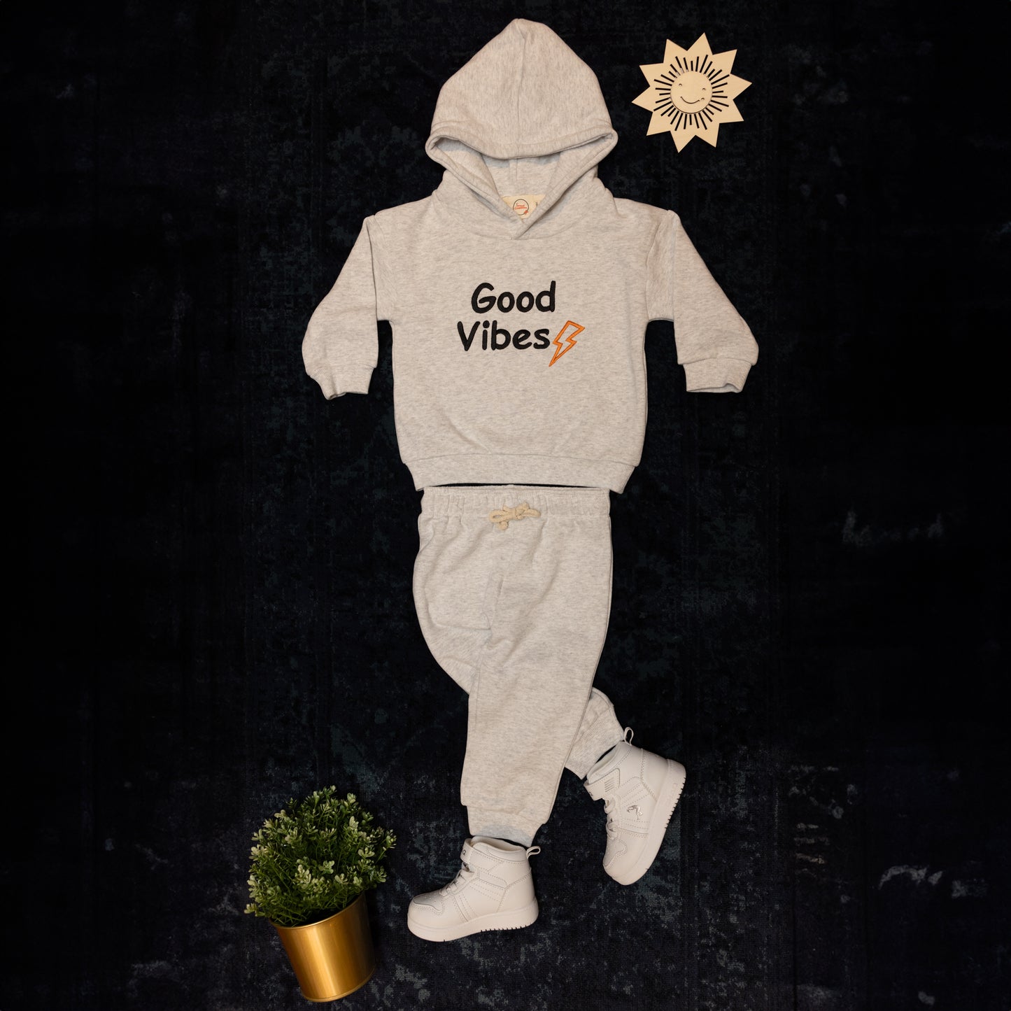 Good Vibes Embroidered Hoodie Set