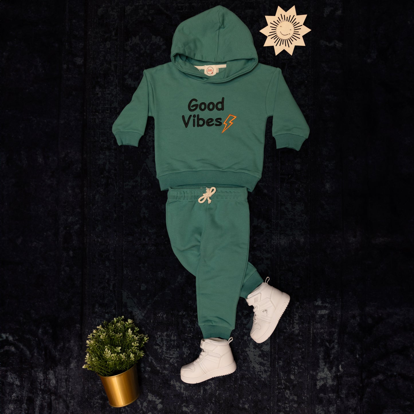 Good Vibes Embroidered Hoodie Set